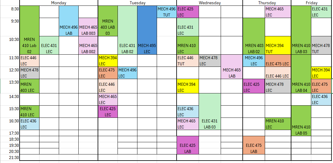 MREN 4th year fall options