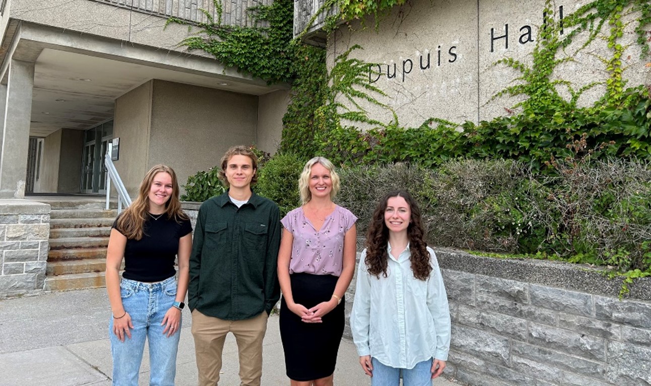 New Faculty Rachel Baker and her first students. From left to right: Leah Chesney, Sam Fahrngruber, Rachel Baker, and Alexandra Romain