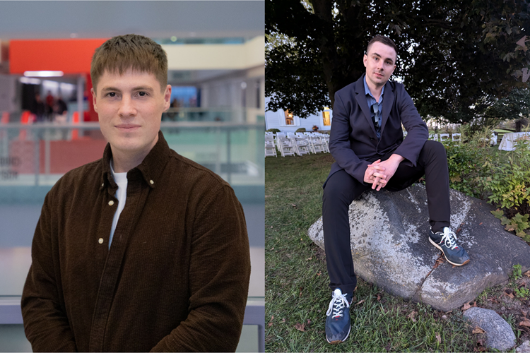 collage of two young men, both white with brown hair. They are both looking at the camera with serious expressions. 